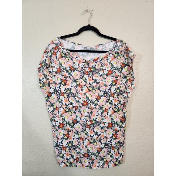 LOFT Tops - Loft Women's Multicolor Rayon‎ Floral Printed Short Sleeve Blouse Top Size XL